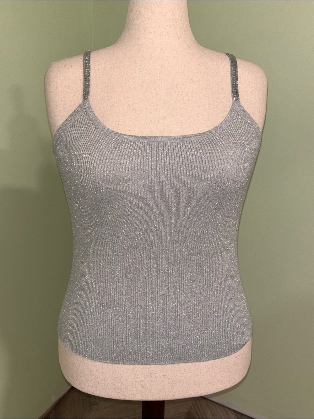 Michelle Antonelli Silver Shimmer Silk Tank Bling Straps Y2K Fairy Women’s L